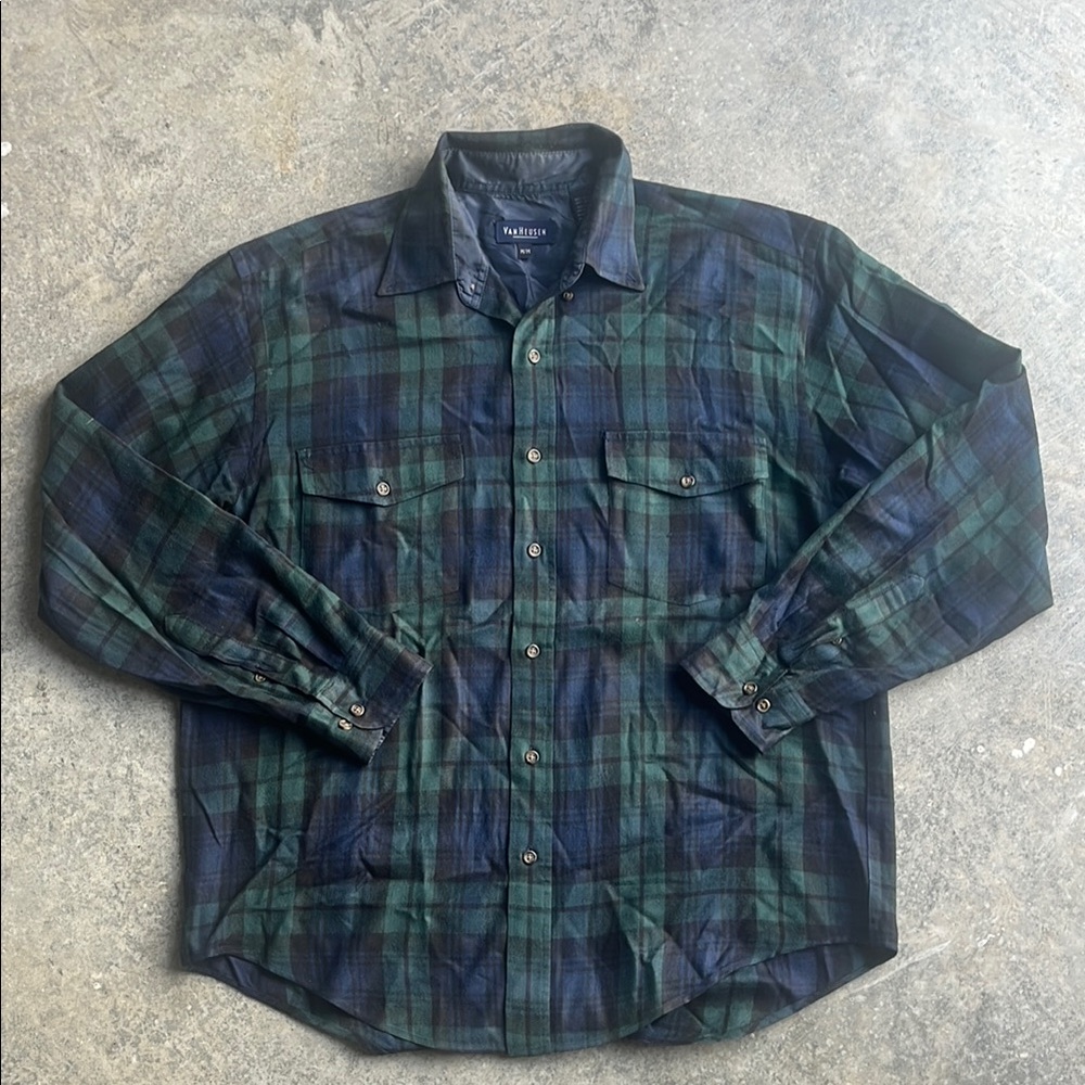 Green and Blue Plaid Button-Up Van heusen size medium